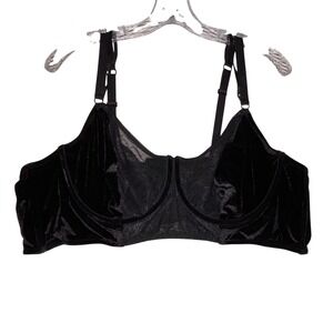 Black Velvet Lace Balconette Bra Full Cup Underwire Elegant Lingerie 38DD